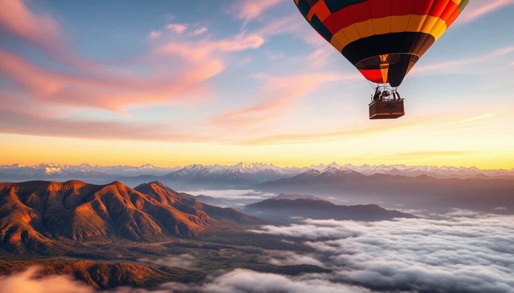 hot air balloon over the Andes